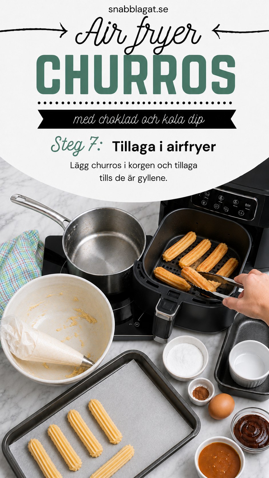 Air fryer churros tillagas i luftfritösen tills de är gyllenbruna och krispiga
