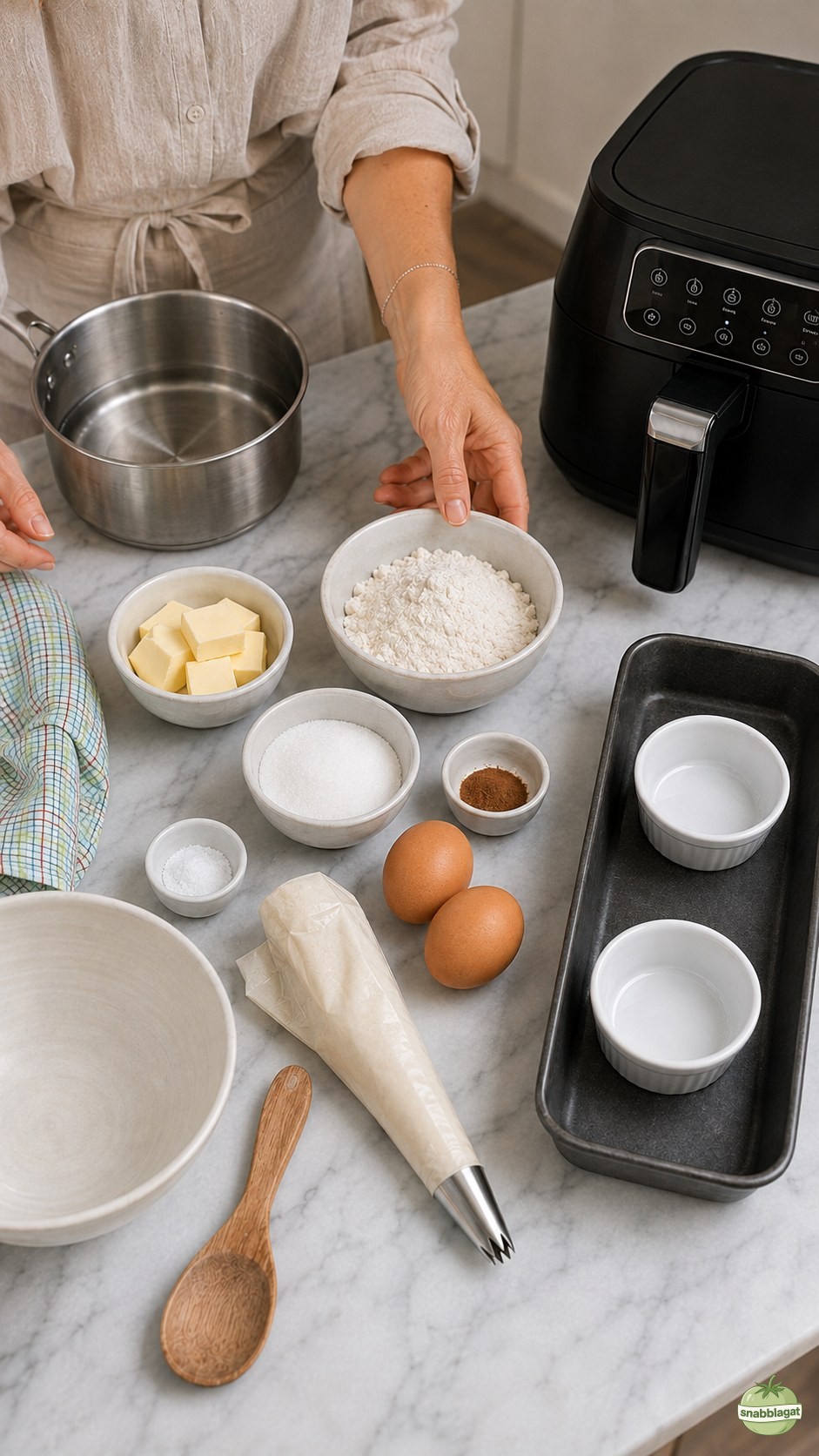Ingredienser till air fryer churros uppradade på köksbänken hemma innan tillagning