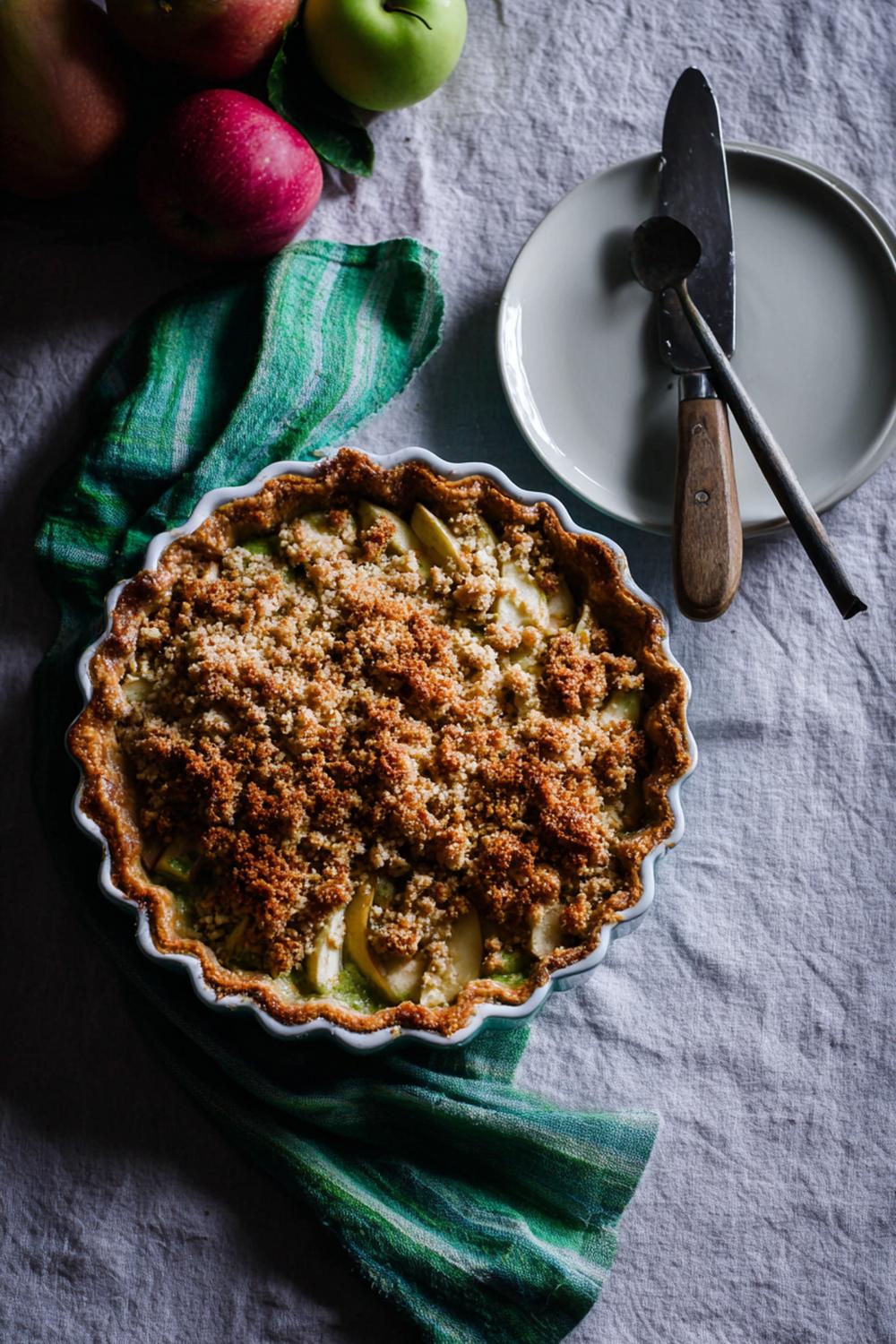 24. Äppelpaj recept 2026 med matcha-socker och vit choklad i smul