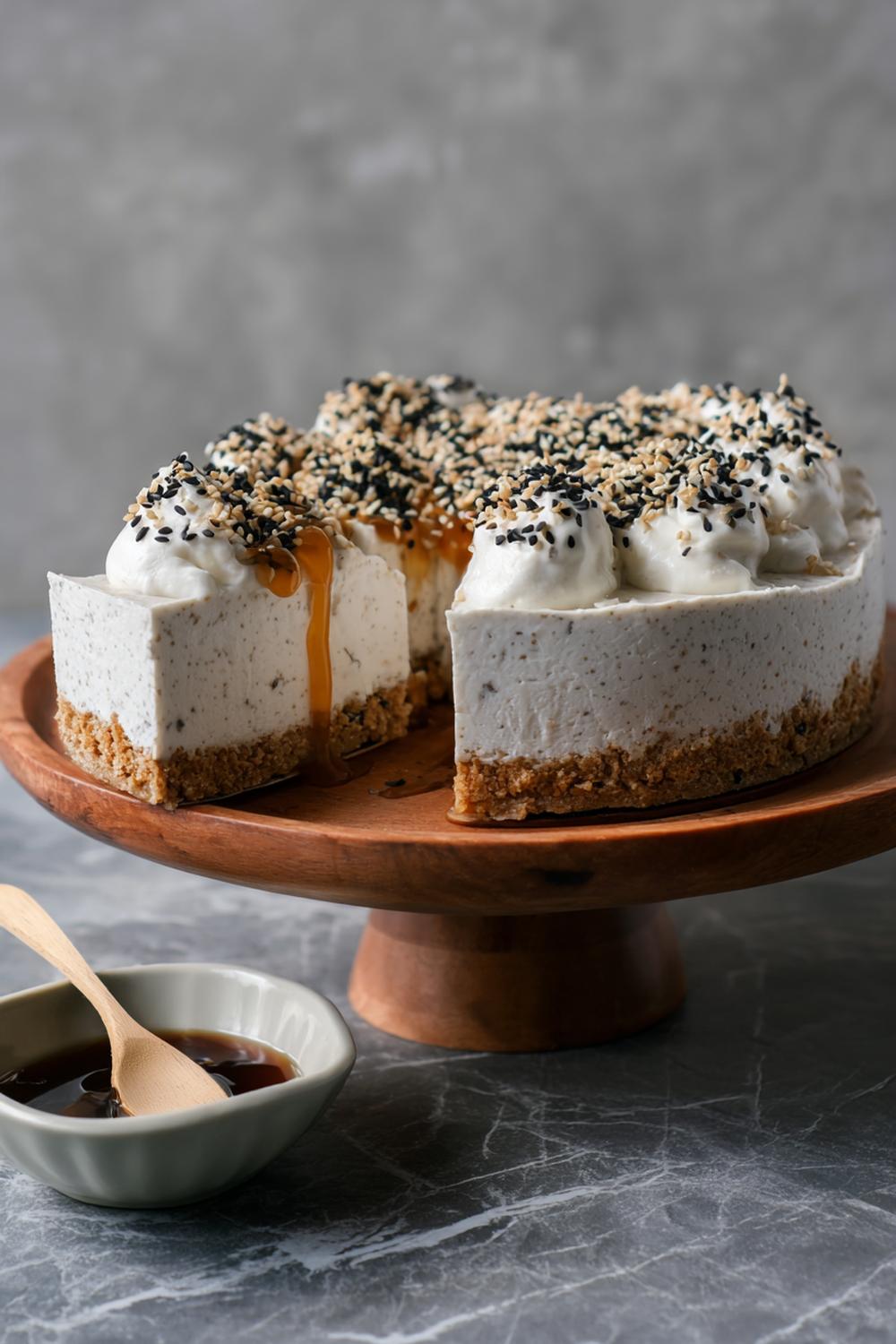 18. Cheesecake utan ugn 2026 med sesam, honung och svarta frön