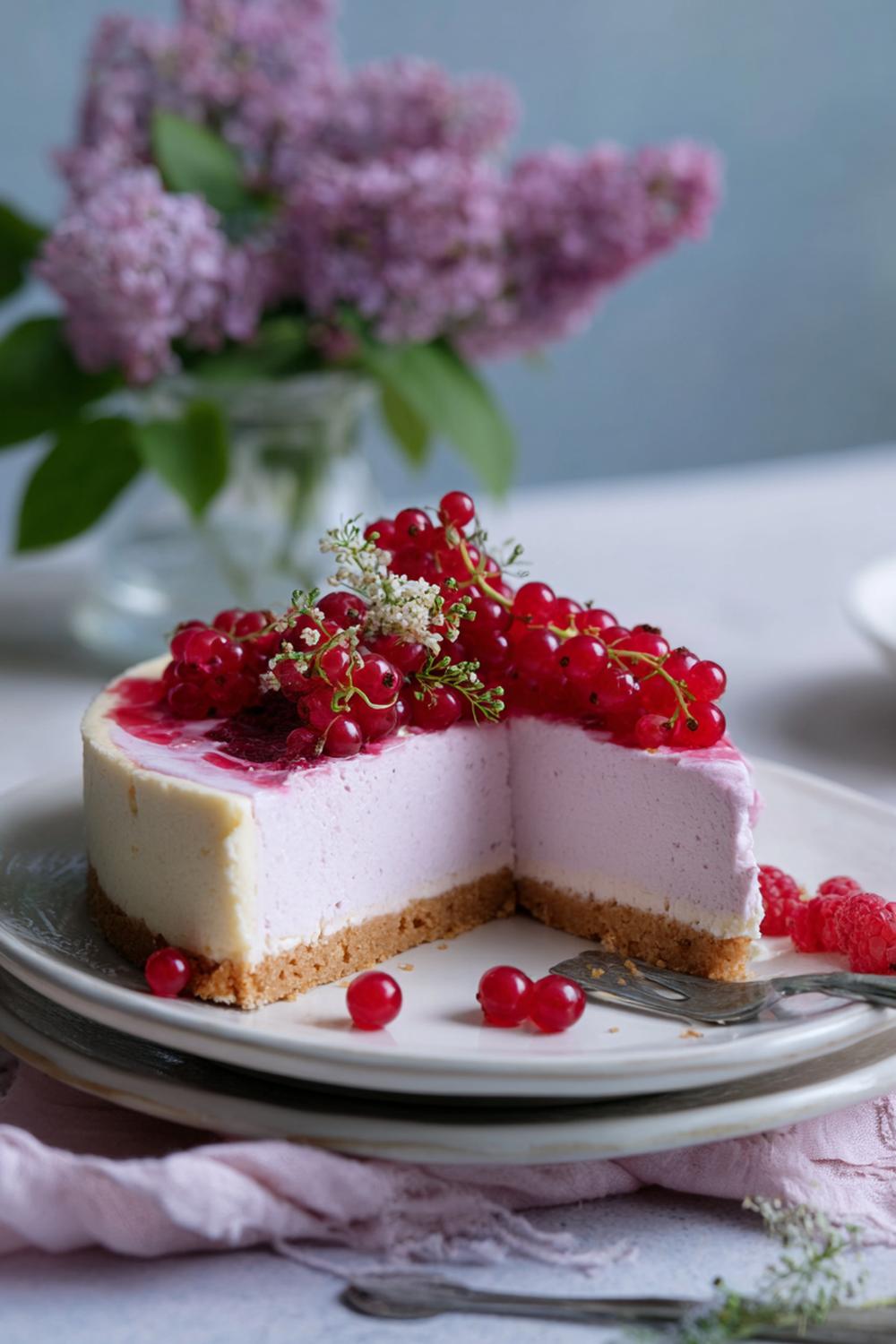30. Cheesecake utan ugn 2026 med plommon och kardemumma i sammetslila ton
