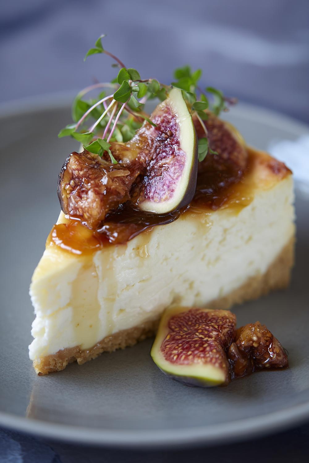 7. Cheesecake utan ugn 2026 med karamelliserade fikon och timjankvist