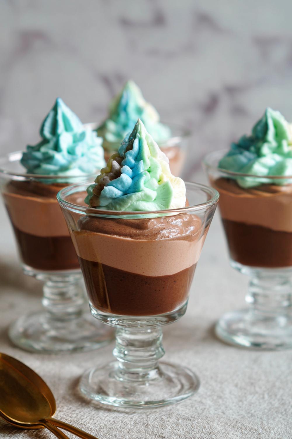 34. Chokladmousse recept 2026 i små glas med tvåfärgad sprits