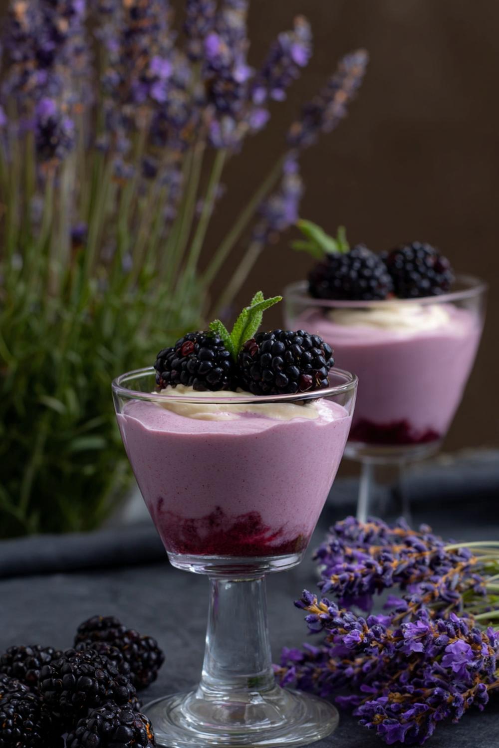 14. Björnbärs- och lavendel-efterrätt i glas 2026 med gräddig mousse