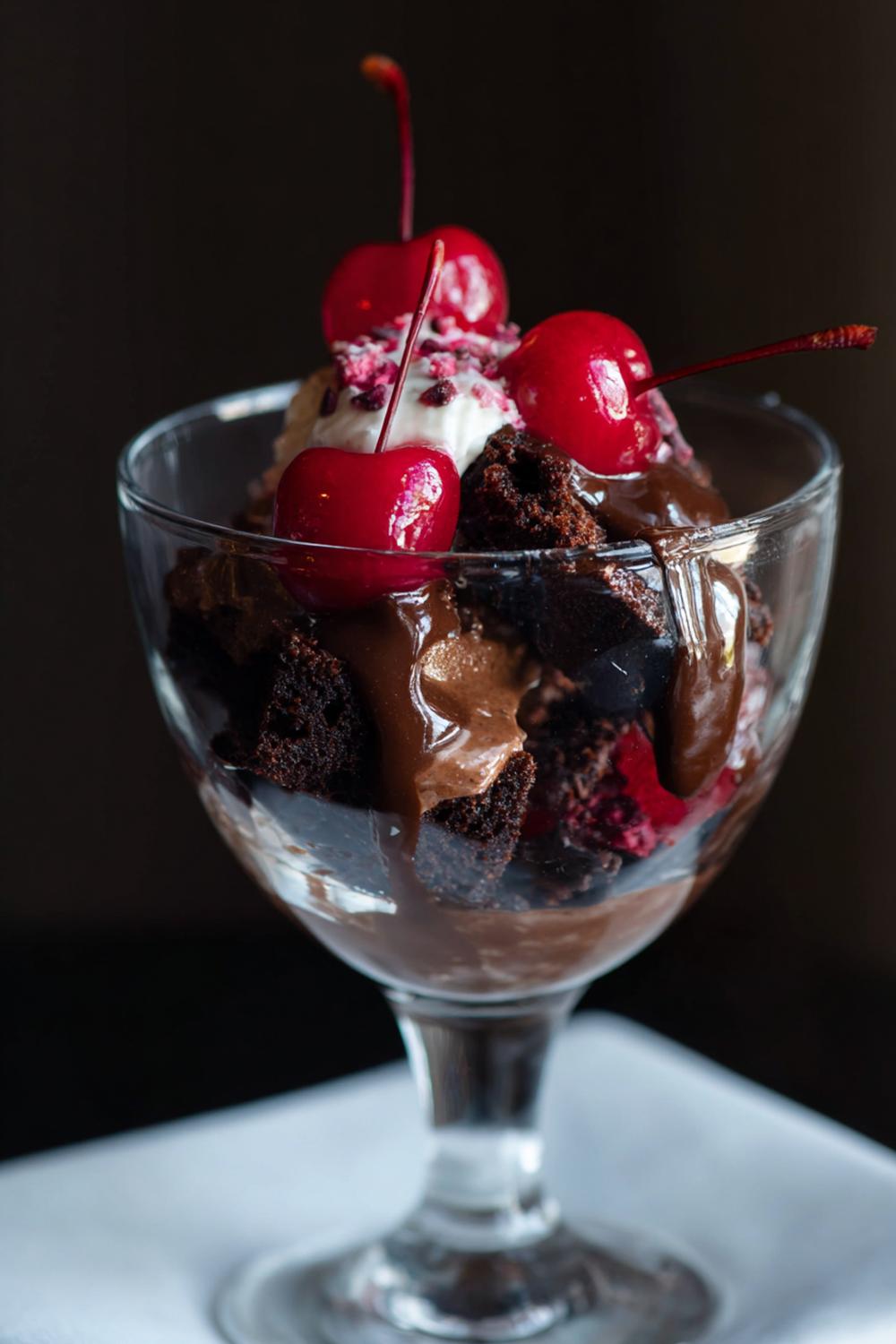 22. Brownie-efterrätt i glas 2026 med körsbär och chokladganache