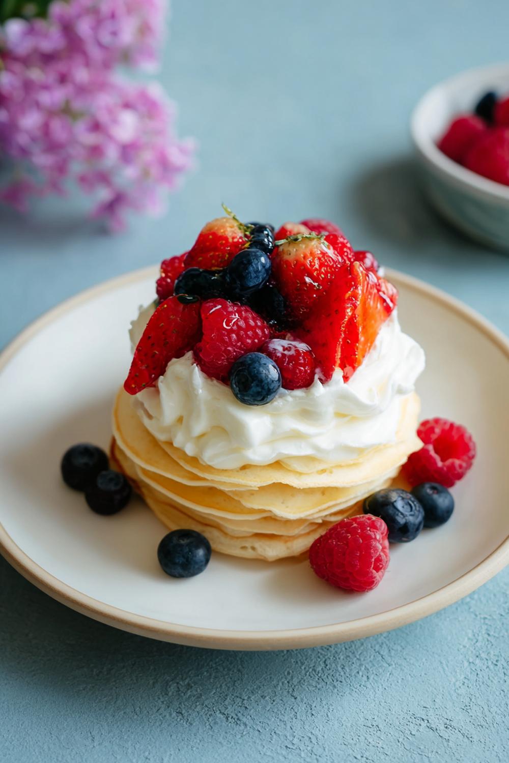 13. Pannkakstårta mini med bär och lätt vaniljkräm