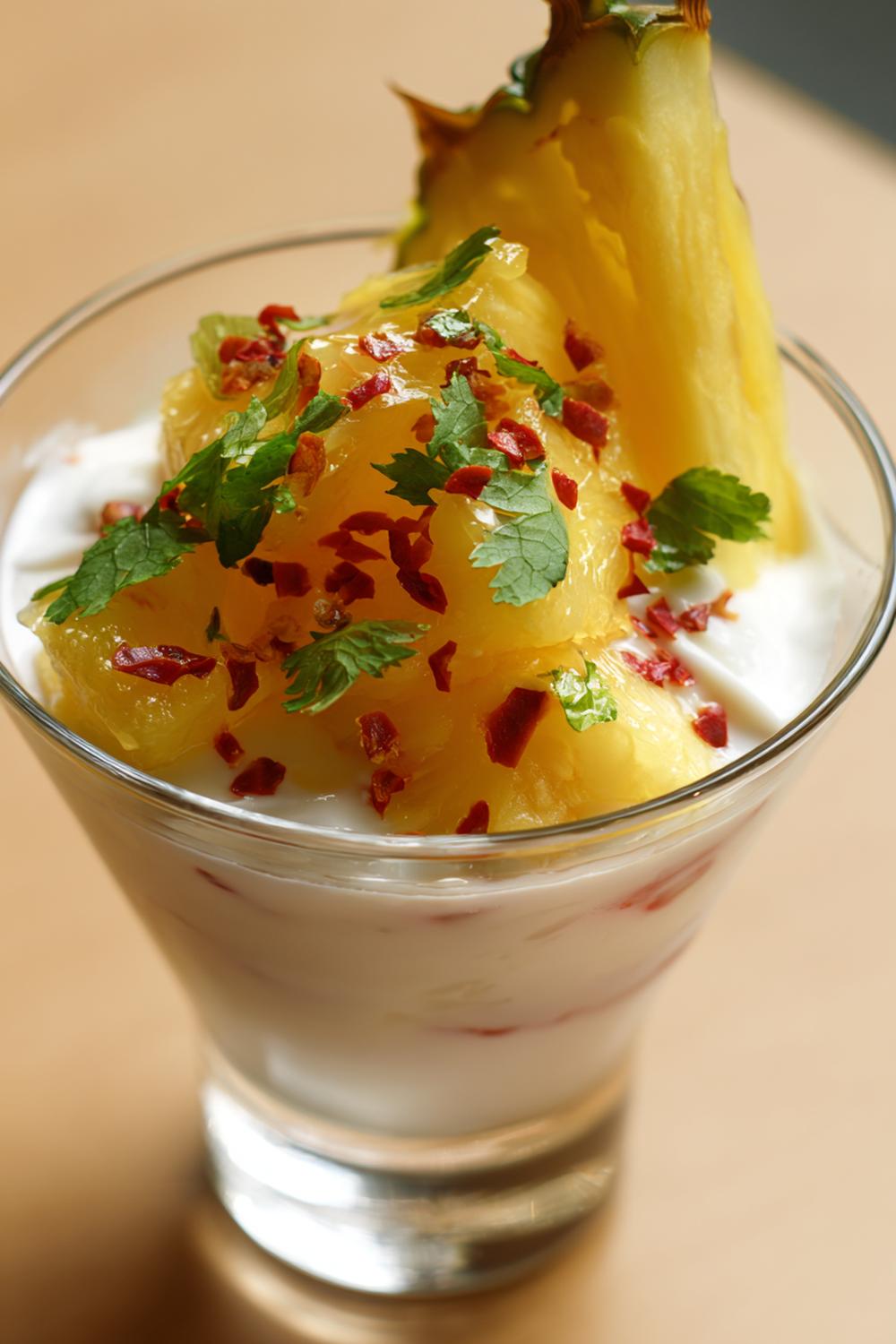 30. Marinerad ananas med lime, chili och kokosgrädde