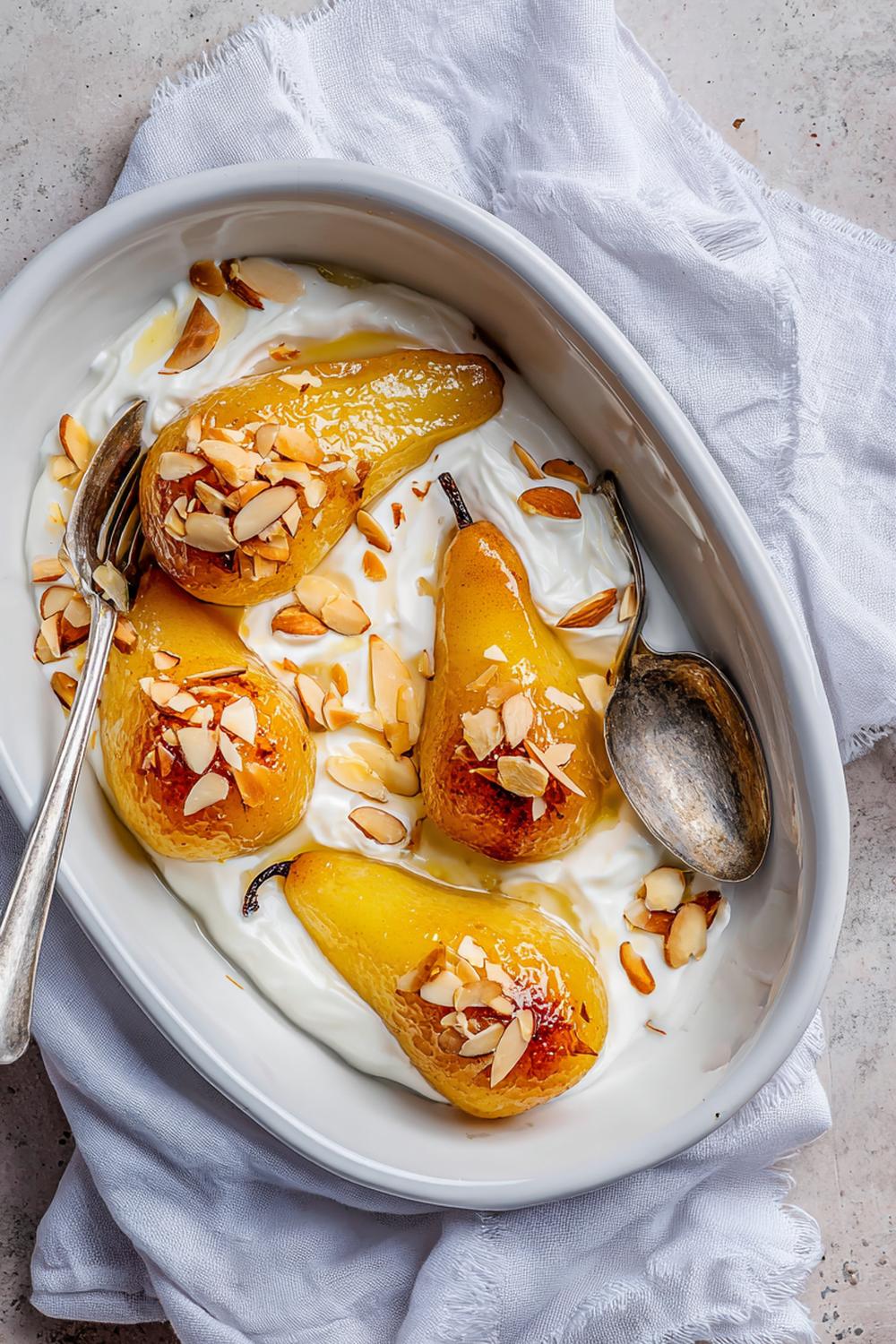 4. Kardemummapäron i ugn med yoghurtkräm och rostad mandel