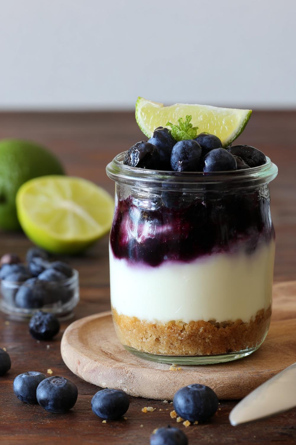 6. Blåbärscheesecake i burk med citron och smörkexbotten