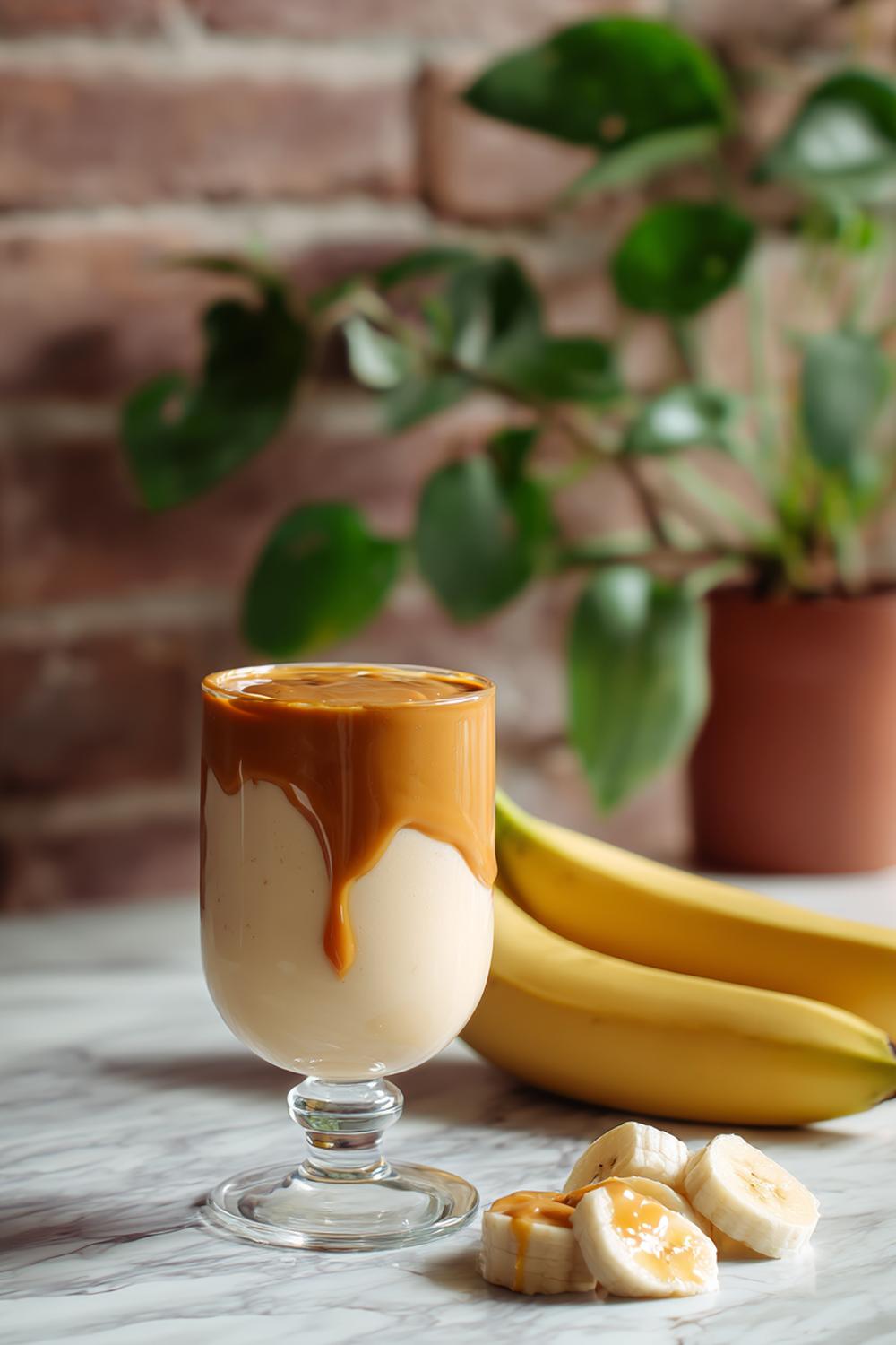 14. Glass recept hemmagjord banan med jordnötssmör och karamellton
