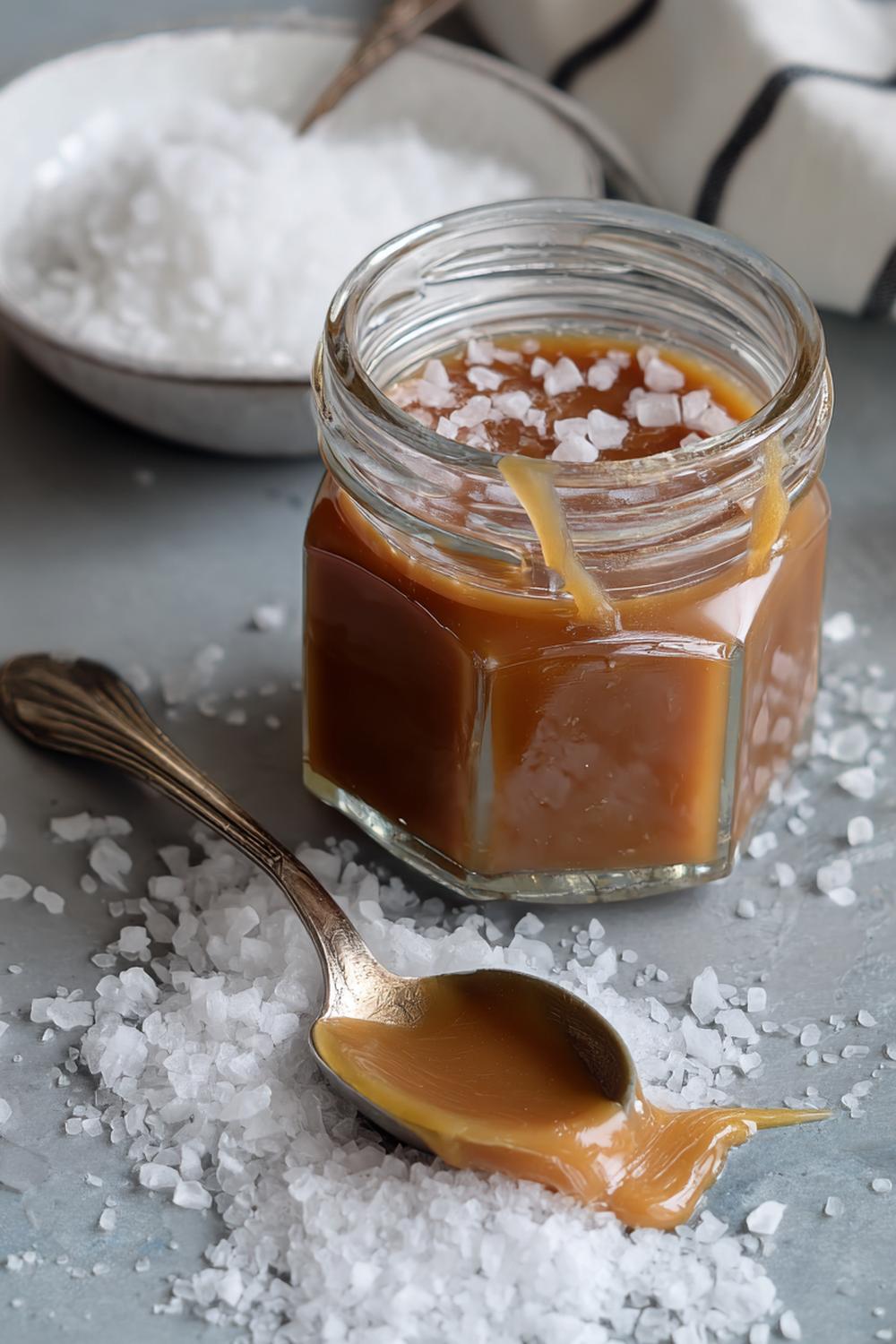 6. Glass recept hemmagjord salt karamell med flingsalt och smörig ton