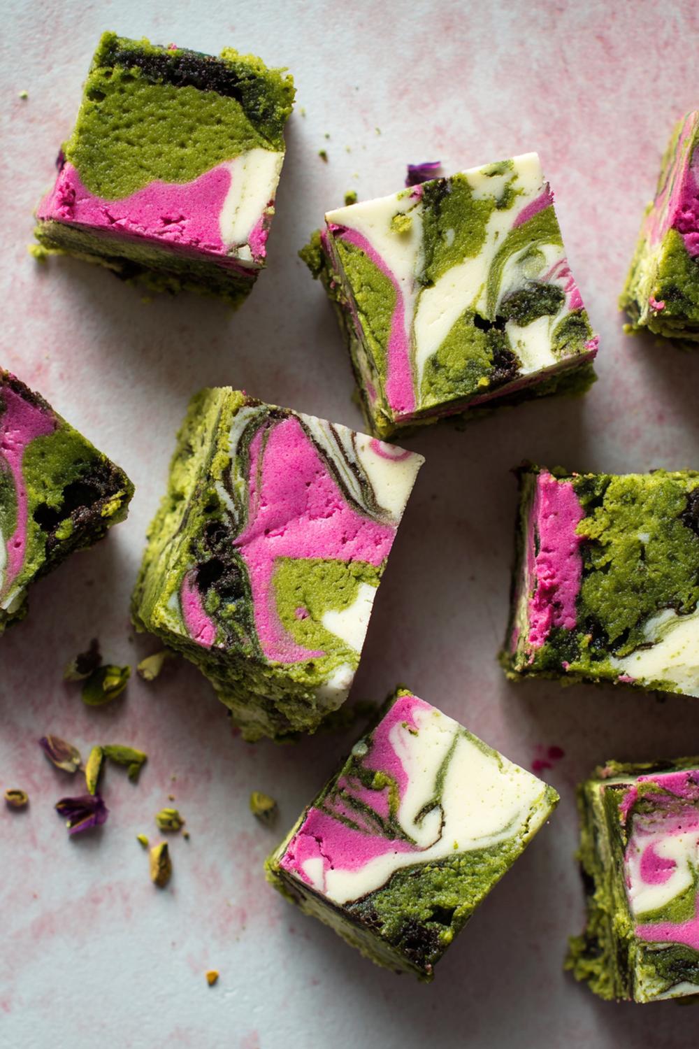 20. Kakor utan ugn med matcha och vit choklad i marmorerade rutor