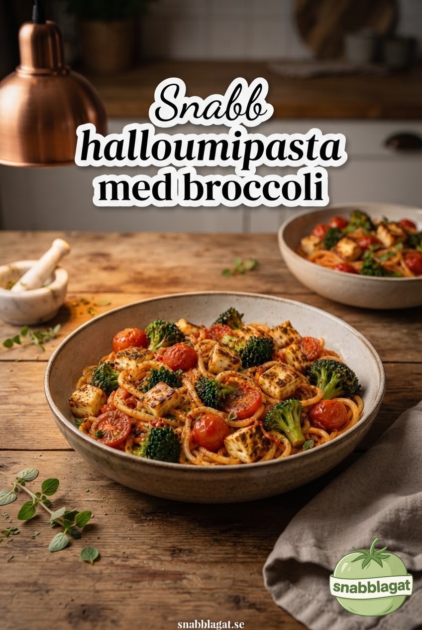 Snabb halloumipasta med broccoli