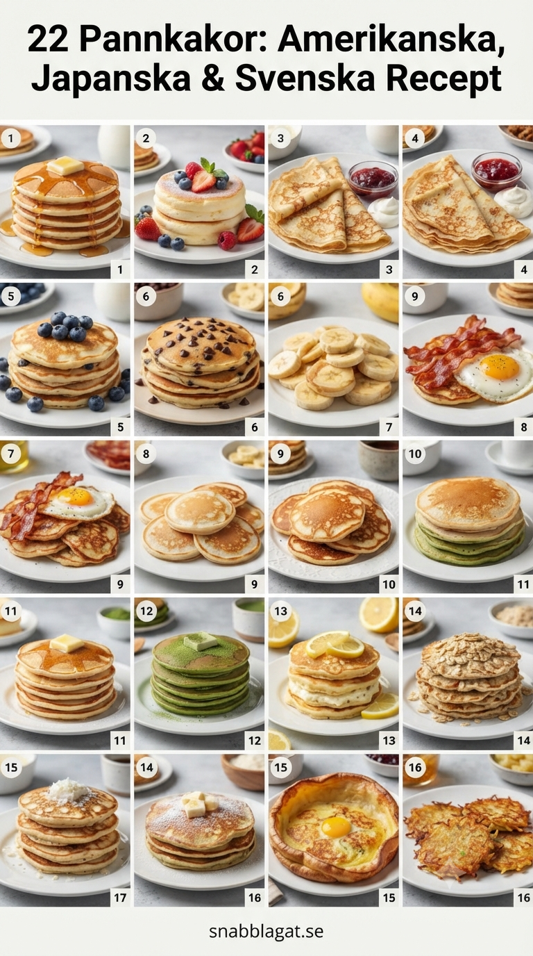 22 Pannkakor: Amerikanska, Japanska & Svenska Recept