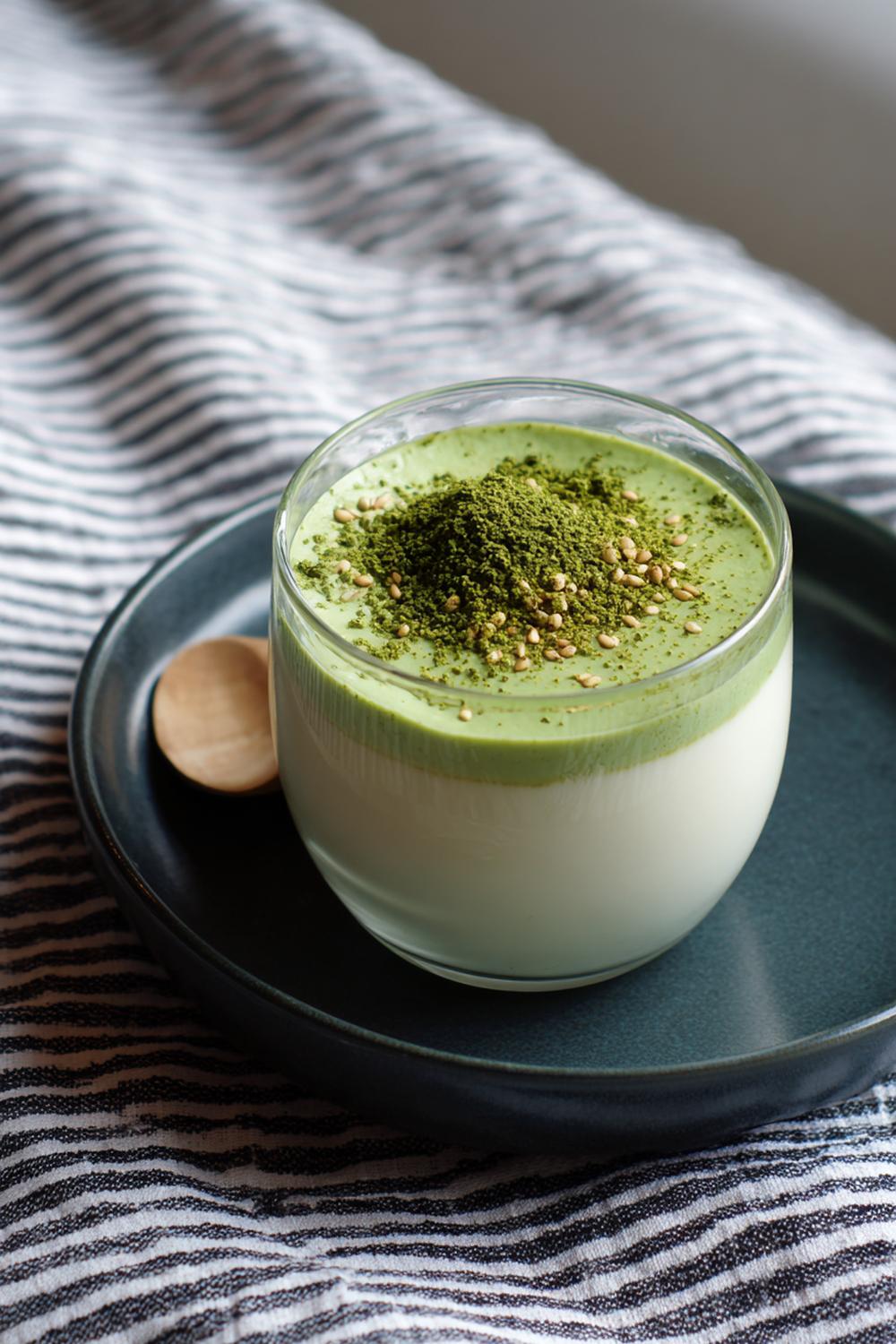11. Pannacotta recept 2026 med matcha och sesam i minimalistisk form