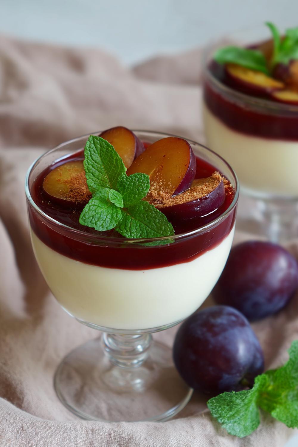 28. Pannacotta recept 2026 med plommon och kanel i mörk fruktglans
