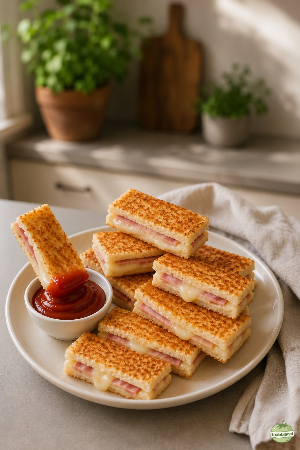 Skinkost Toastie Dippers – Krispiga Brödpaket Med Smält Ost