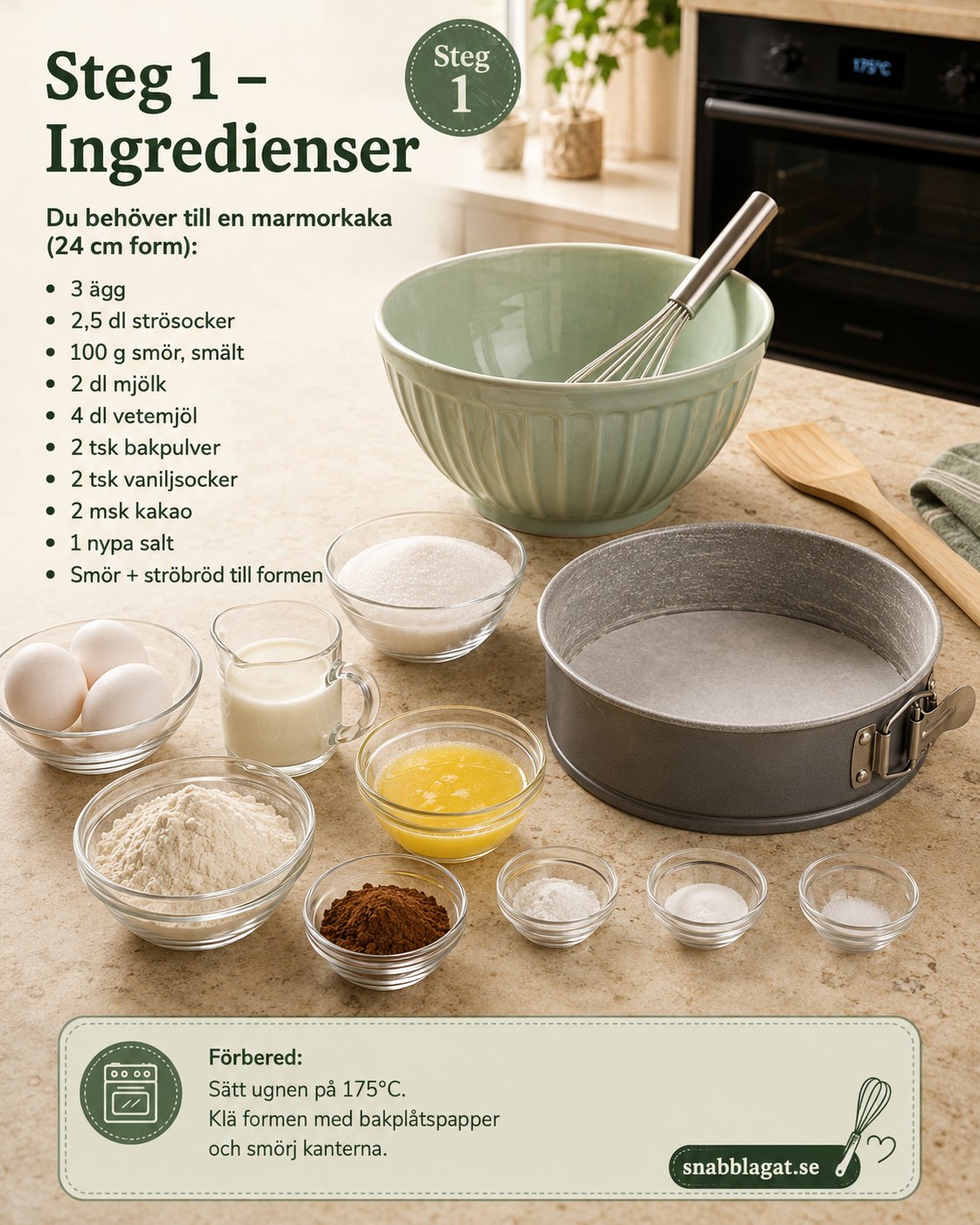 Ingredienser till tigerkladdkaka bitar uppställda i skålar innan bakningen börjar