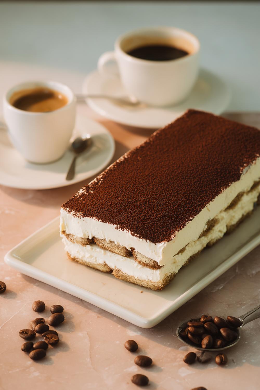 1. Klassisk kaffe- och kakao-tiramisu i rektangulär form