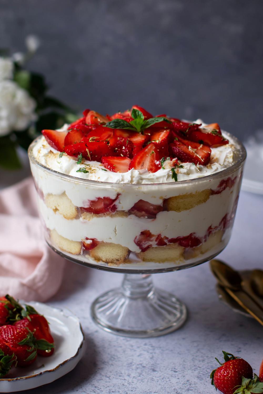 4. Jordgubbs- och basilika-tiramisu i bred skål