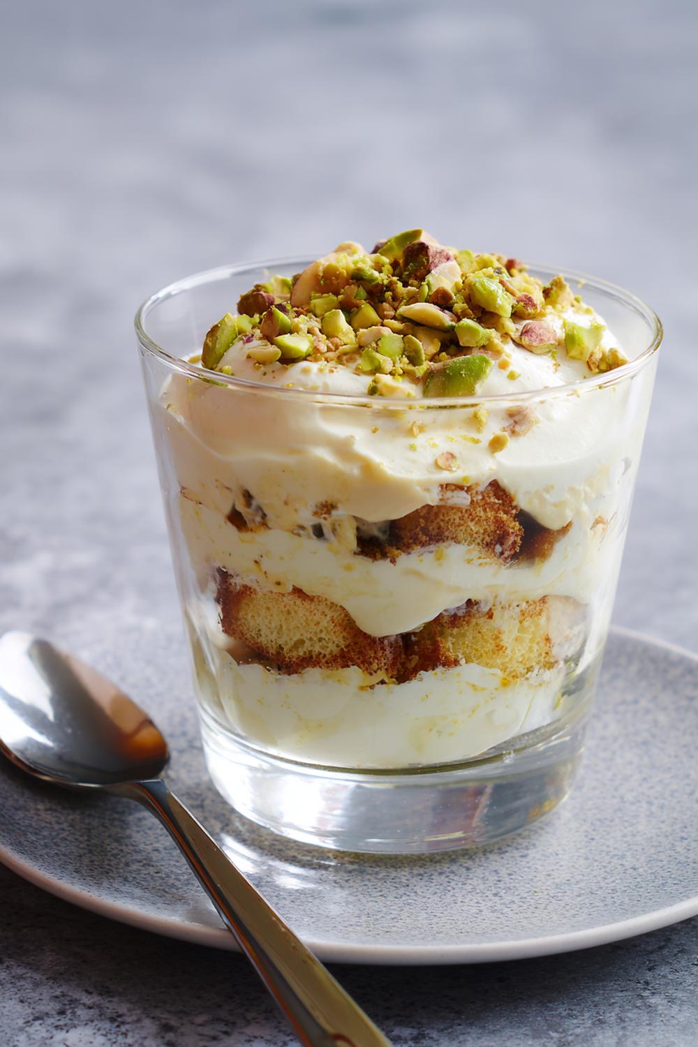 8. Pistage- och honungstiramisu med nötig kräm