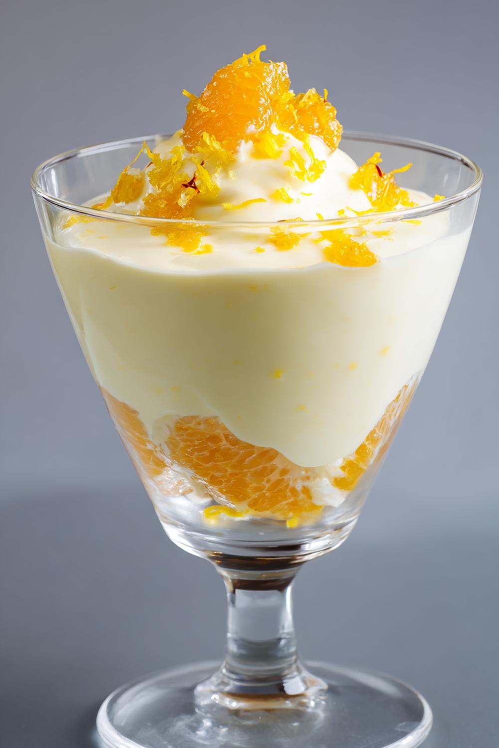 11. Vaniljkräm dessert med saffran och apelsinfiléer i glas