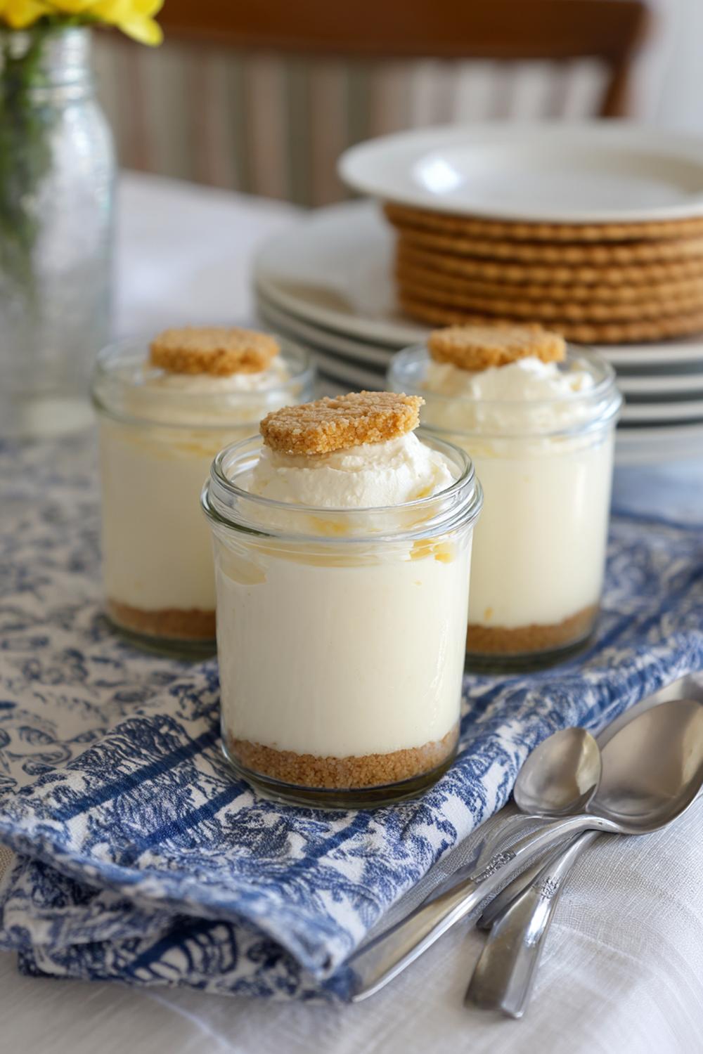 12. Vaniljkräm dessert som cheesecake i burk med kexbotten