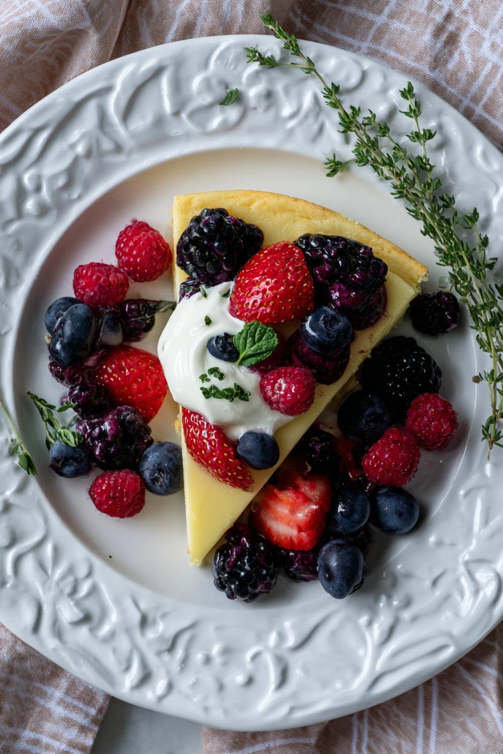 24. Vaniljkräm dessert som bärgalette med krämkant och timjan