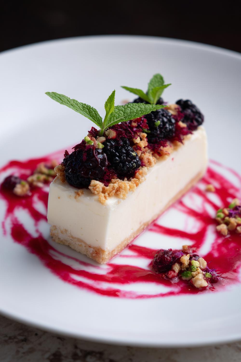 27. Vaniljkräm dessert som semifreddo med bärvirvel och nötcrunch