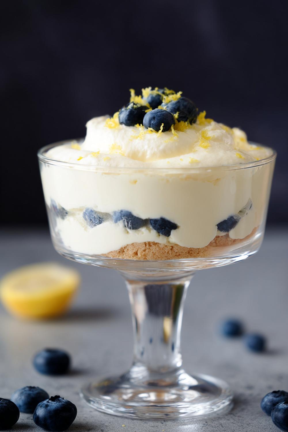 3. Vaniljkräm dessert i tårtbotten med blåbär och citronzest