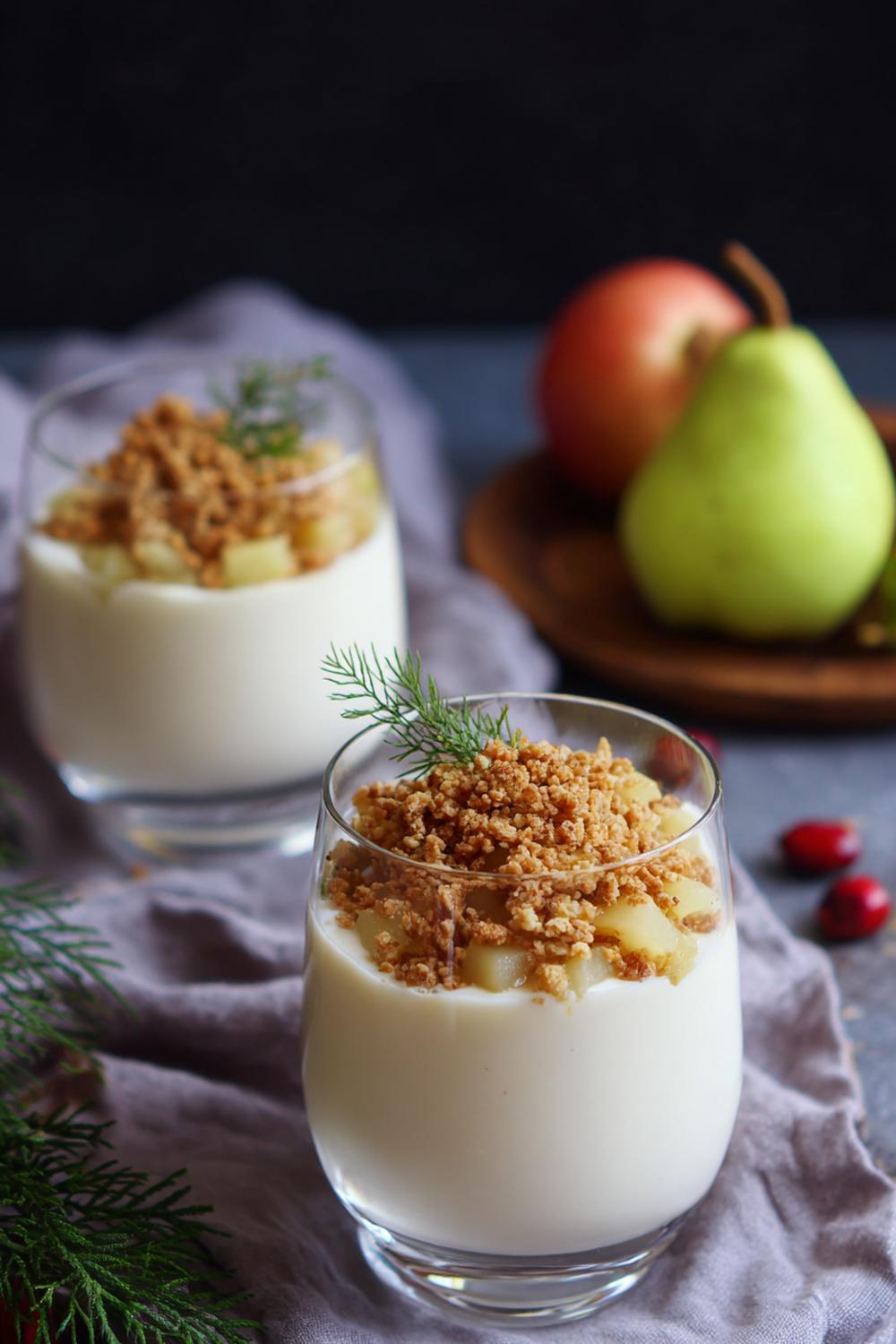 7. Vaniljkräm dessert med päronkompott och kardemummasmul