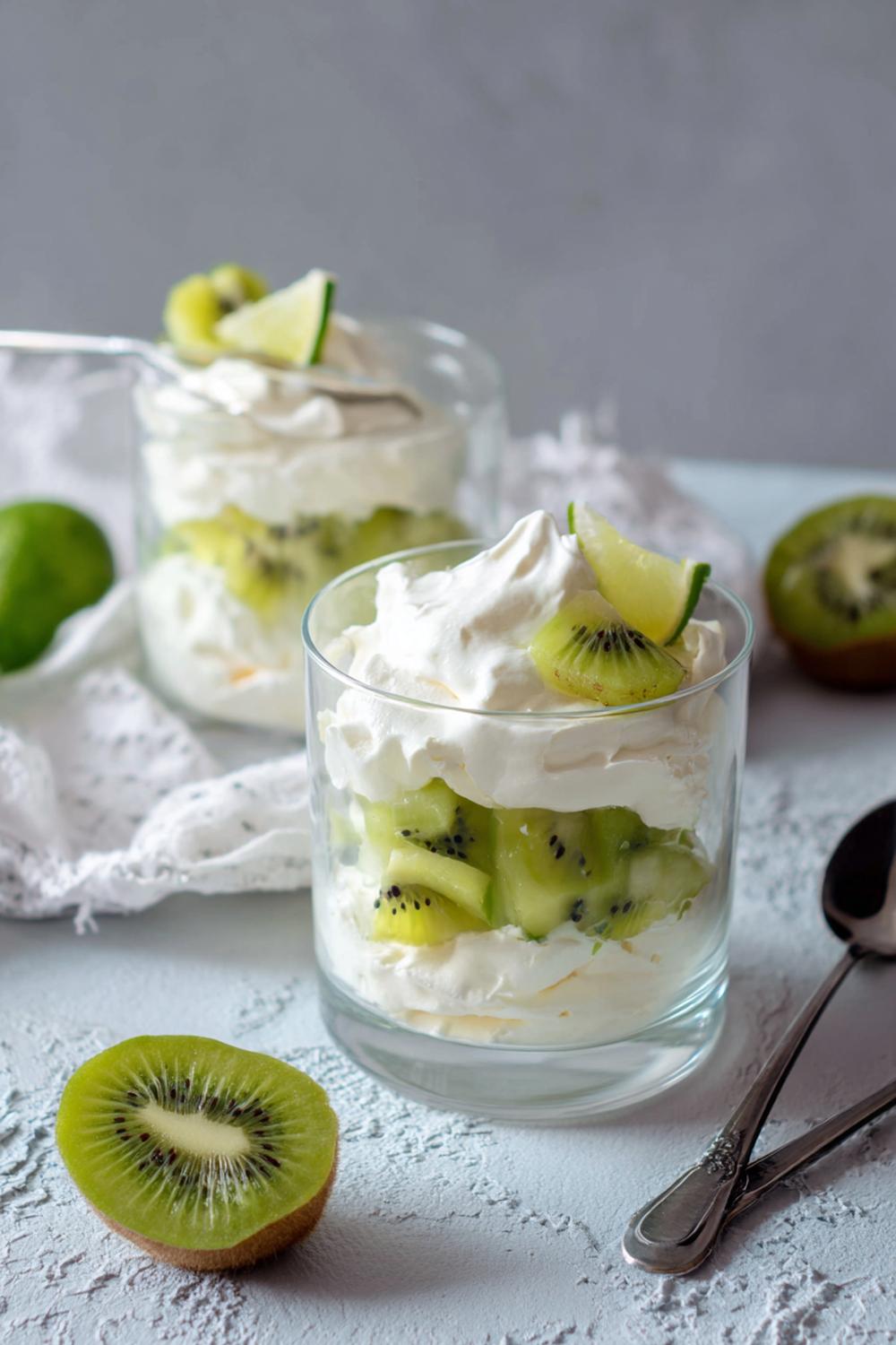 9. Vaniljkräm dessert som pavlova med kiwi och lime